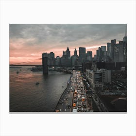 City and Sea At Sunset Canvas Print