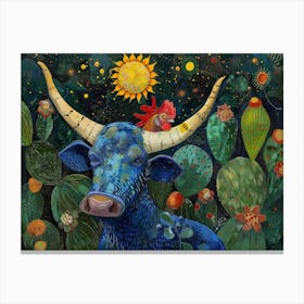 Blue Cow In Cactus Canvas Print