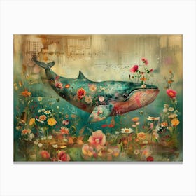 Whale In Flowers. Vintage style illustration. Wall art 02 Canvas Print