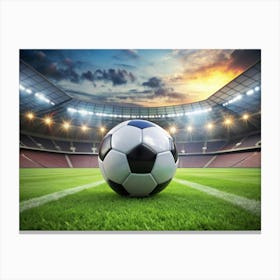 Soccer Ball On A Green Field In A Stadium Canvas Print