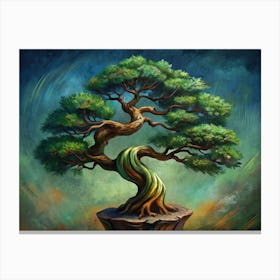 Bonsai Tree With Green Foliage And Twisted Branches Canvas Print