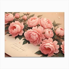 A Delicate Arrangement Of Pink Peonies With A Handwritten Letter On Top, Adding A Touch Of Romanticism Canvas Print