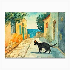 Paphos, Cyprus   Cat In Street Art Watercolour Painting 4 Canvas Print