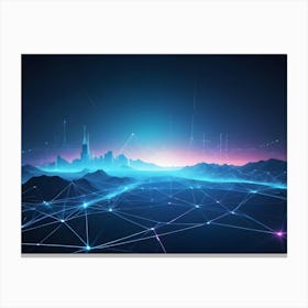 Digital Cityscape With Network Lines Canvas Print