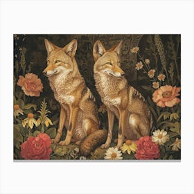 Floral Animal Illustration Coyote 2 Canvas Print