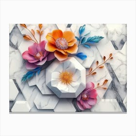 Flowers On A Marble Wall 1 Canvas Print