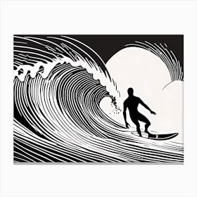 Linocut Black And White Surfer On A Wave art, surfing art, 245 Canvas Print