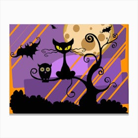 Halloween Cat And Owl Canvas Print