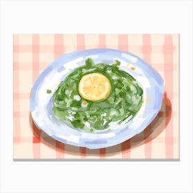 A Plate Of Spinach, Top View Food Illustration, Landscape 4 Canvas Print