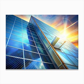 Modern Glass Skyscraper With Sunlight And Clouds Canvas Print