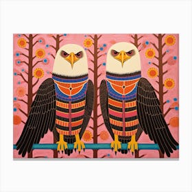 Bald Eagle 1 Folk Style Animal Illustration Canvas Print