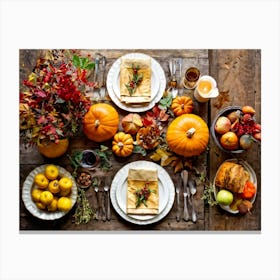 An Autumnal Composition On A Rustic Wooden Table Setting Featuring A Variety Of Harvested Ingredien (1) 2 Canvas Print