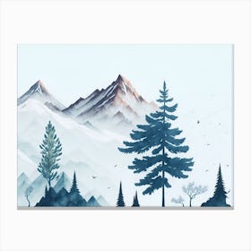 Mountain And Forest In Minimalist Watercolor Horizontal Composition 154 Canvas Print