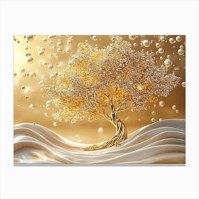 3d Golden Tree, 3d Gold Tree and Pearl Painting Canvas Print