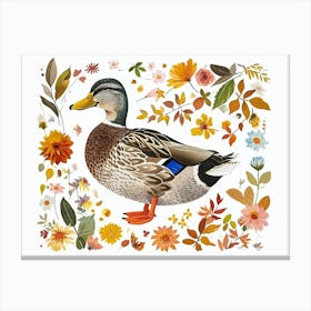 Little Floral Mallard Duck 2 Canvas Print