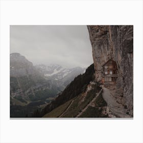 Cabin Built Into Cliff Canvas Print