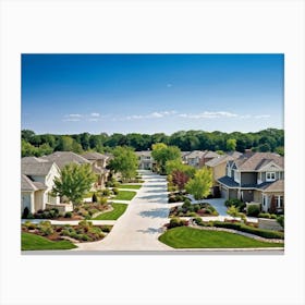 An Elegant Upscale Suburban Residential Real Estate Landscape Displaying Meticulous Homes Immersed (4) Canvas Print