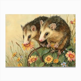 Floral Animal Illustration Opossum 2 Canvas Print
