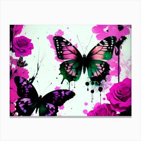 Pink Roses And Butterflies Canvas Print