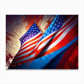 Flags Of Russia And United States Canvas Print