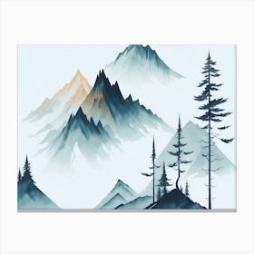 Mountain And Forest In Minimalist Watercolor Horizontal Composition 298 Canvas Print
