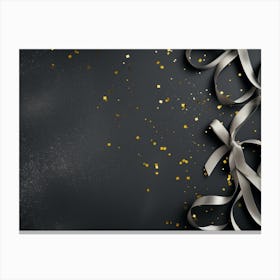 Gold And Silver Ribbons On Black Background Canvas Print
