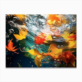 Autumn Leaves In Water. Cascading Colors: Vibrant Autumn Leaves Dance with the Waves Canvas Print