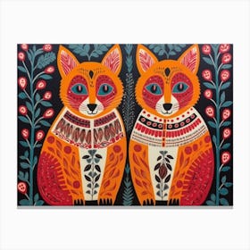 Red Panda 4 Folk Style Animal Illustration Canvas Print