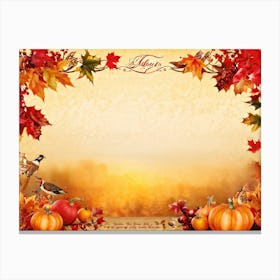 Autumn Themed Thank You Card Ornate Calligraphy Sweeping Across The Centre Leaves In Reds Golds 2 1 Canvas Print