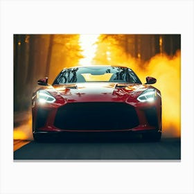 Red Sports Car In The Forest 1 Canvas Print