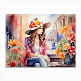 Girl Among Flowers 3 Canvas Print