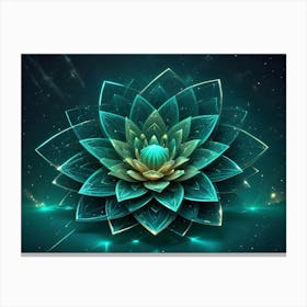 A Glowing, Blue And Green Lotus Flower With Intricate Details, Resembling A Futuristic Or Mystical Flower Canvas Print