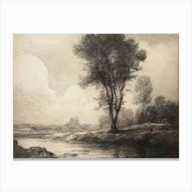 Lone Tree By The River Canvas Print