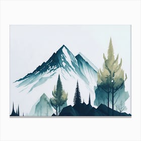 Mountain And Forest In Minimalist Watercolor Horizontal Composition 340 Canvas Print