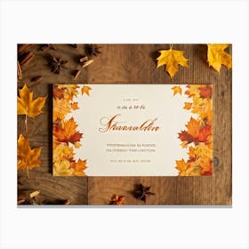 A Vintage Canadian Thanksgiving Invitation Spread Out On A Maple Wood Surface Bathed In The Warm (2) Canvas Print