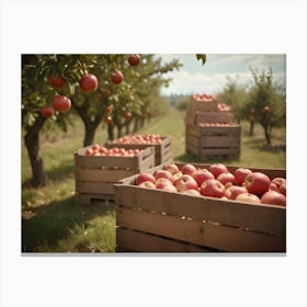 Crates Of Red Apples In An Orchard 3 Canvas Print