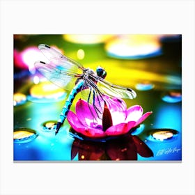 Resting Dragonfly - Dragonfly On Lotus Flower Canvas Print