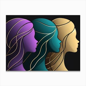 Womens In Three Tone Abstract Art 4 Canvas Print