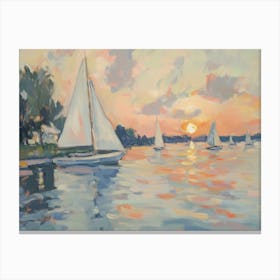 Sailboats At Sunset Canvas Print