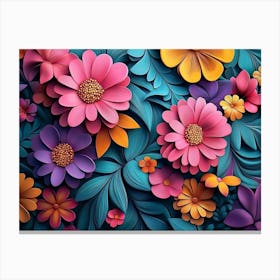 3d Vibrant Floral Pattern Canvas Print