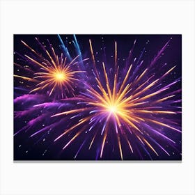 Vibrant Fireworks Exploding In The Night Sky, With A Dominant Purple And Orange Color Scheme, Creating A Festive And Celebratory Atmosphere Canvas Print