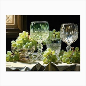 Wine Glasses And Grapes Canvas Print