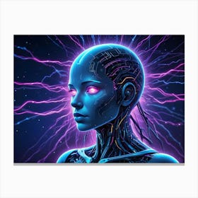 Digital Illustration Of A Female Android With Metallic Blue Skin And Glowing Pink Eyes Canvas Print