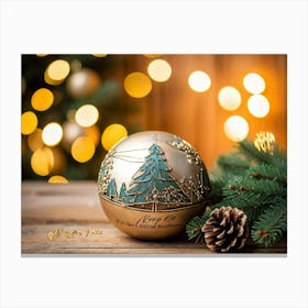 A Hand Made Decoration Of The Year A Perfect Winter Spectacle Where An Evergreen Tree Branch Rests (3) Canvas Print