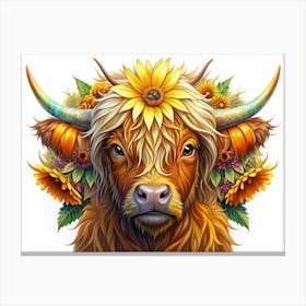 Highland Cow With Sunflower Crown 1 Canvas Print