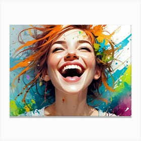 Happy Girl With Colorful Splatters Canvas Print