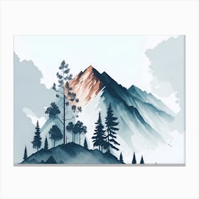 Mountain And Forest In Minimalist Watercolor Horizontal Composition 391 Canvas Print