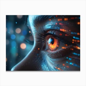 Digital Art Of A Woman S Eye With Glowing Lines Radiating Outward Canvas Print