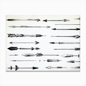 Black And White Abstract Watercolor Illustration Of A Diverse Collection Of Hand Drawn Arrows And Po (7) Canvas Print