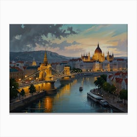 Budapest At Night art Canvas Print